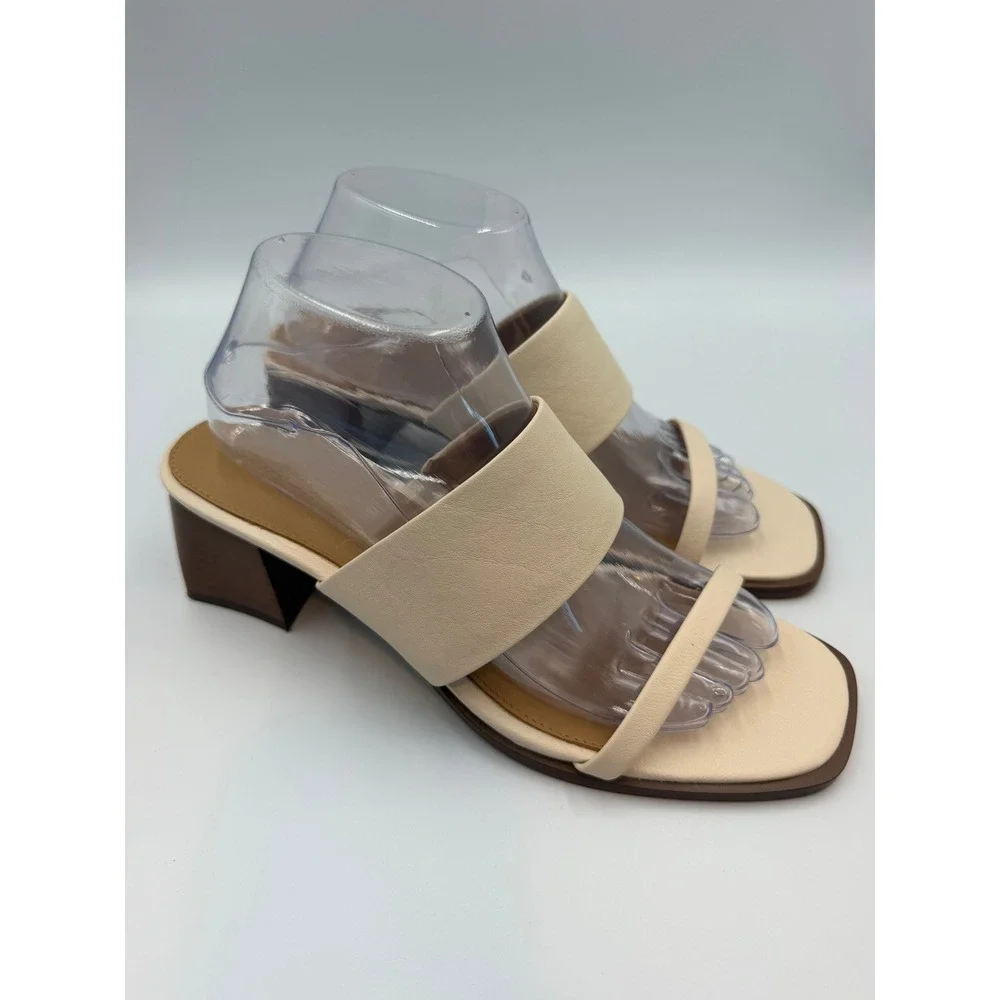 Madewell Cream Tan Kaitlin Leather Block Heel Sandals Square Toe Mule Size 9